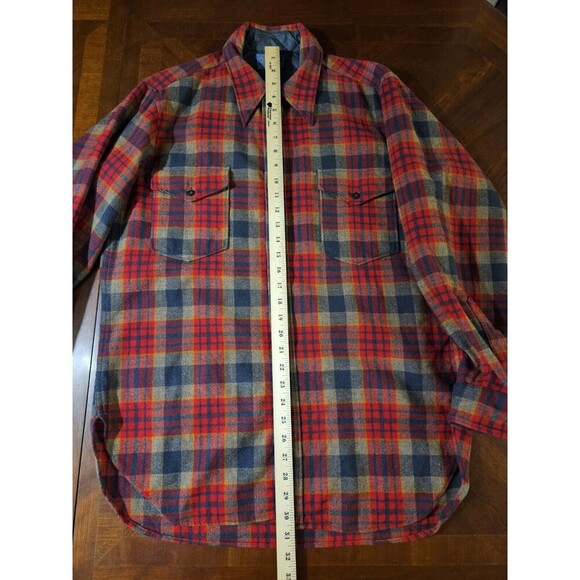 Vintage Pendleton Large 16 1/2 Plaid Virgin Wool Flannel Button‎ Up Shirt FLAWED - Picture 12 of 13